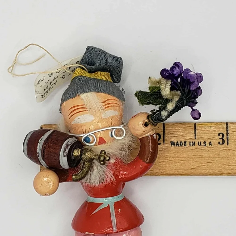Vintage Kurt S Adler Christmas Ornament Elf Gnome Wire Rim Glasses Hand Crafted